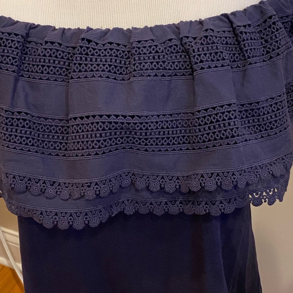 Boden Ruffle Off Shoulder Navy Blue Dress Relaxed Fit 6 Tall Coastal - Picture 7 of 10